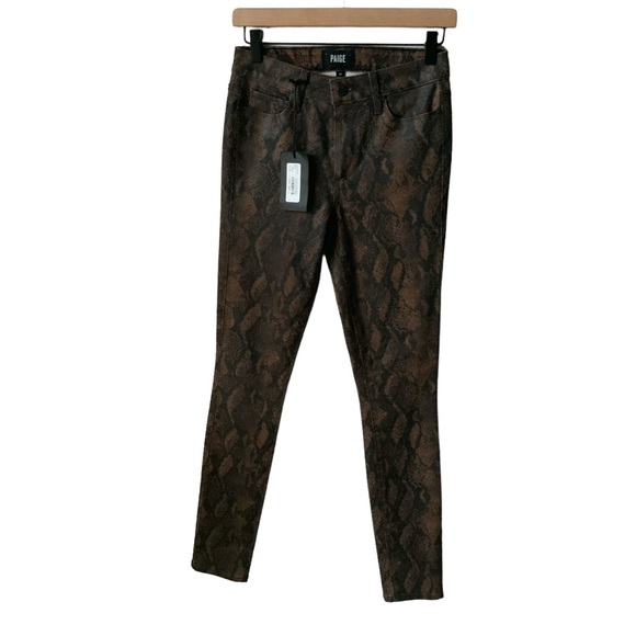 NWT PAIGE Hoxton Jeans Ultra Skinny Coated Snake Black Brown Size 26 - Picture 4 of 16